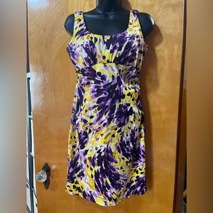 Donna Ricco Purple and Yellow Abstract Dress